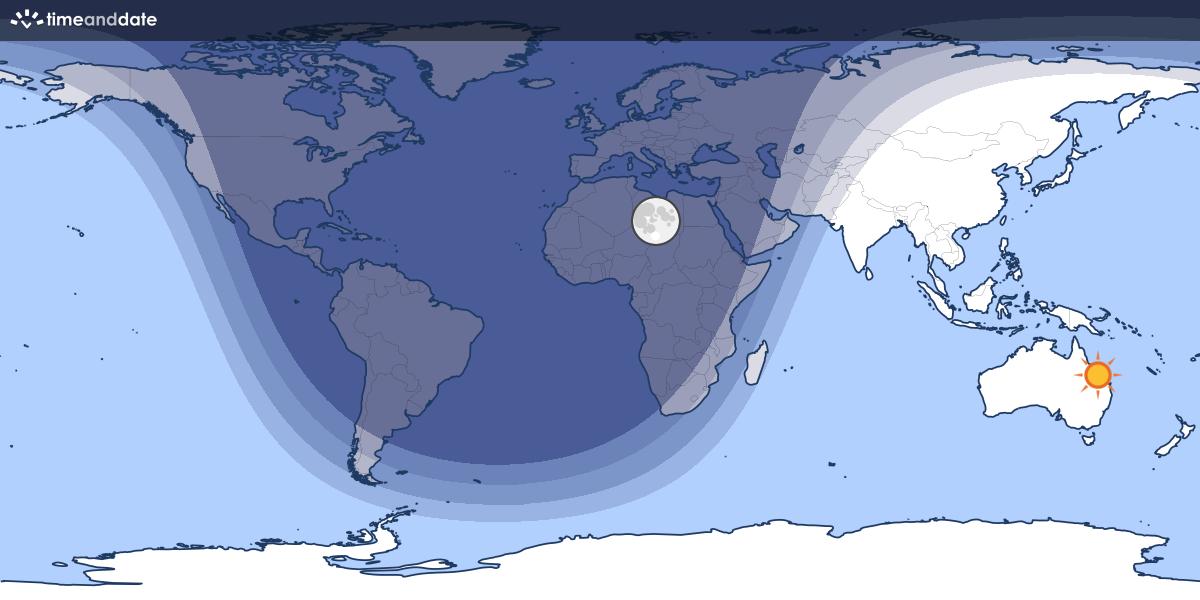 Map showing day and night parts of the world
